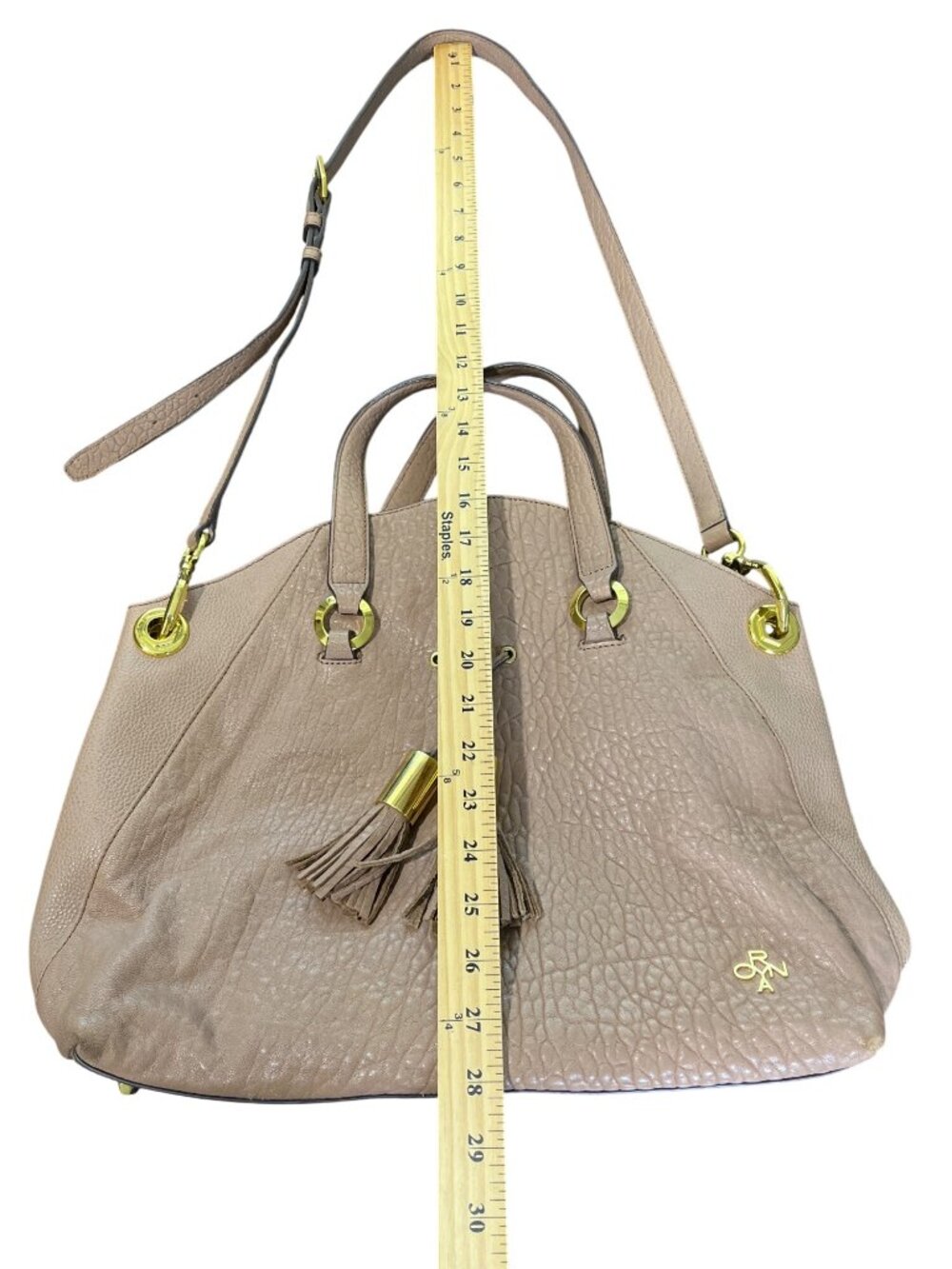 OrYANY Pebbled Leather Tote Bag With Tassels & Adjustable Strap Tan - Picture 7 of 8